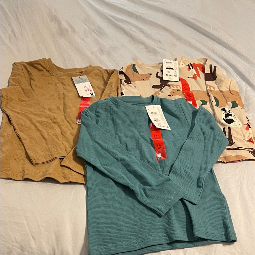Primark NWT Boy’s Long Sleeve Shirt Set - teal, mustard, and Animal Print - Picture 4 of 13